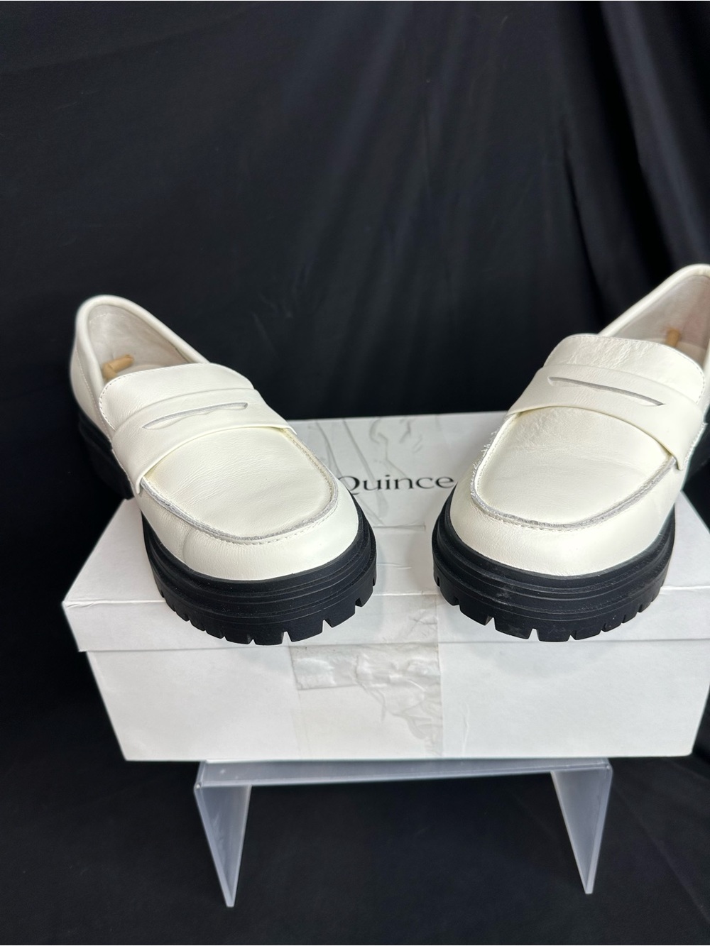 Quince White Leather Lug Sole Penny Loafers